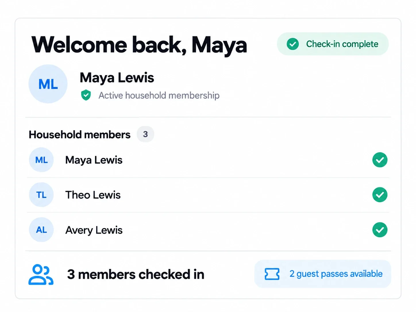 Clubward member arrival and check-in preview